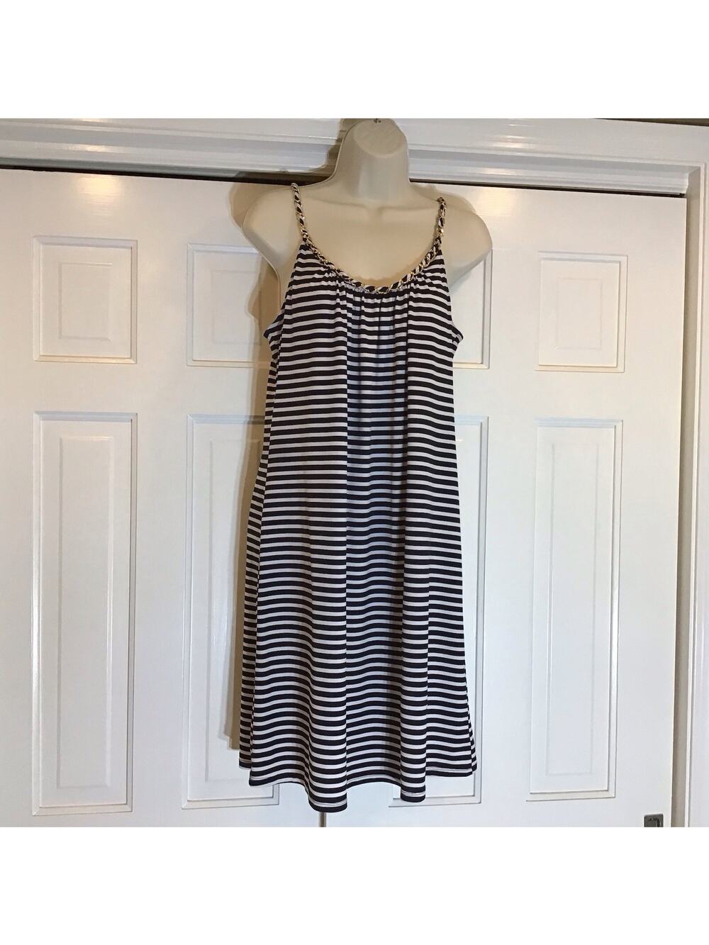 MSK Dress Swim Coverup Striped Metallic Straps Sz L Money Resort Vacation Beach